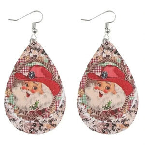 Yehaw! It’s Christmas! Faux Leather Cowboy Santa Earrings